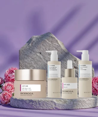 Anti-aging homecare kit with skincare products for wrinkles, hydration, and youthful skin