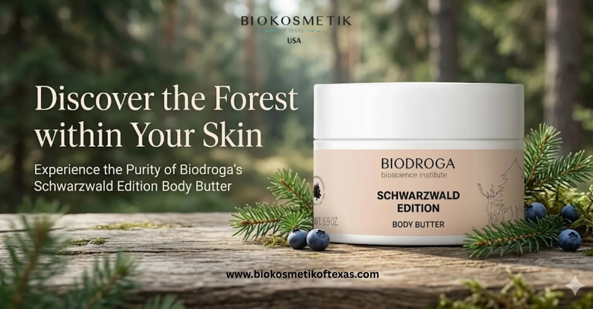 Biodroga Bioscience Institute Schwarzwald Edition Body Butter for deep hydration and skin nourishment in a white skincare jar.