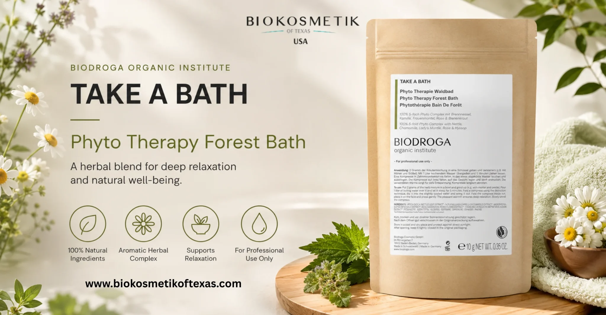 BIODROGA Organic Institute PHYTO THERAPY FOREST BATH professional herbal skincare treatment pouch with natural botanical ingredients for facial relaxation