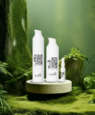 Alex Cosmetic Summer Glow Kit featuring Nourishing Exfoliator, 15% C Energizing Booster Ampoules and Advanced Corrector No.1 Cream